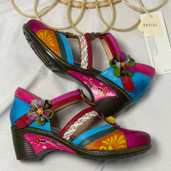 Floral color-block wedge heels