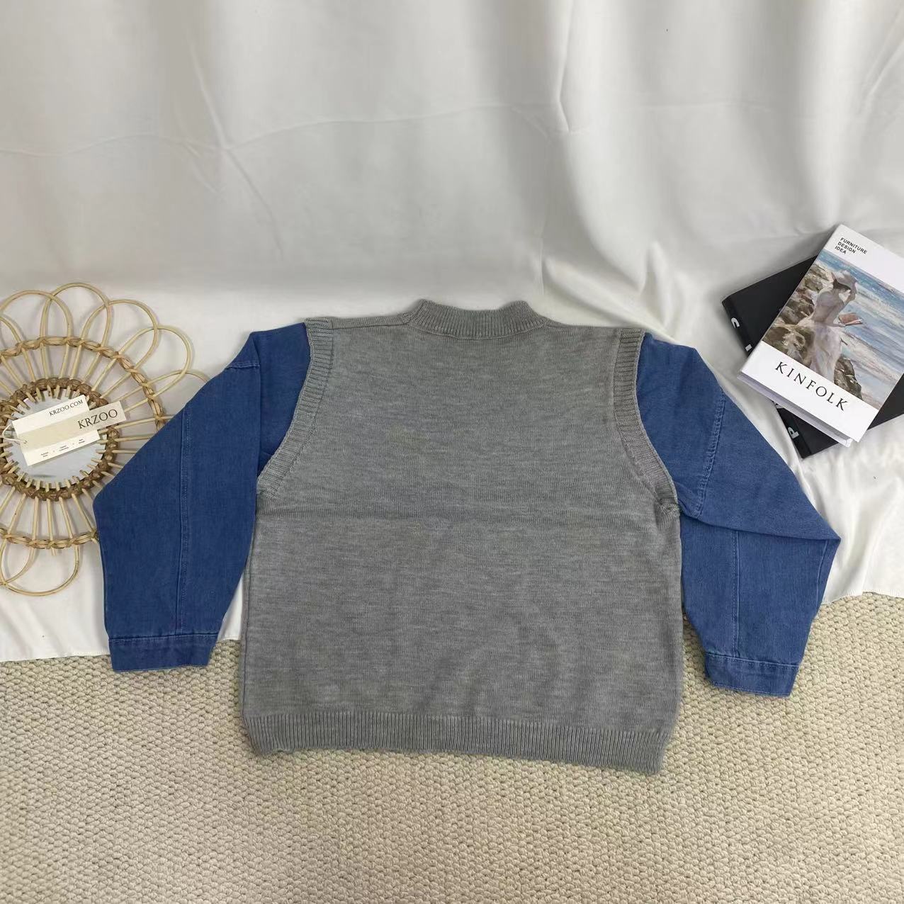 Denim Faux Two-Piece Sweater