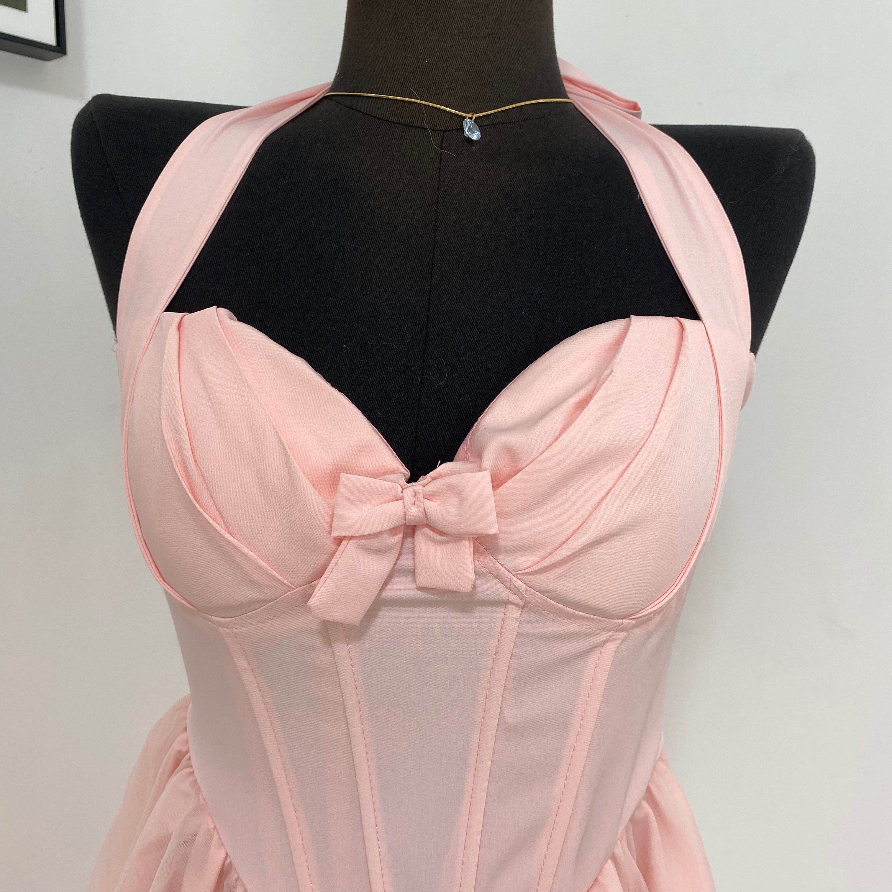 Sweet Herringbone Halterneck Dress