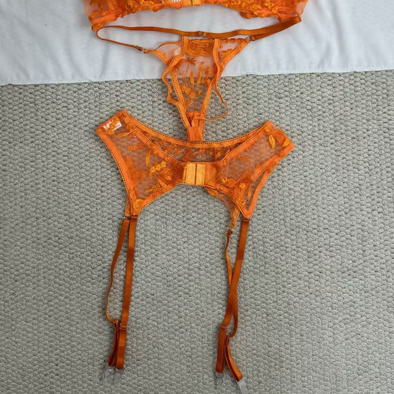 Embroidered Lace Sheer Three-Piece Set