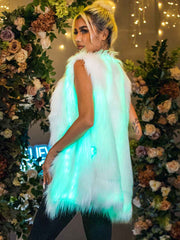 White Faux Fur Cardigan Sleeveless Luminous Vest
