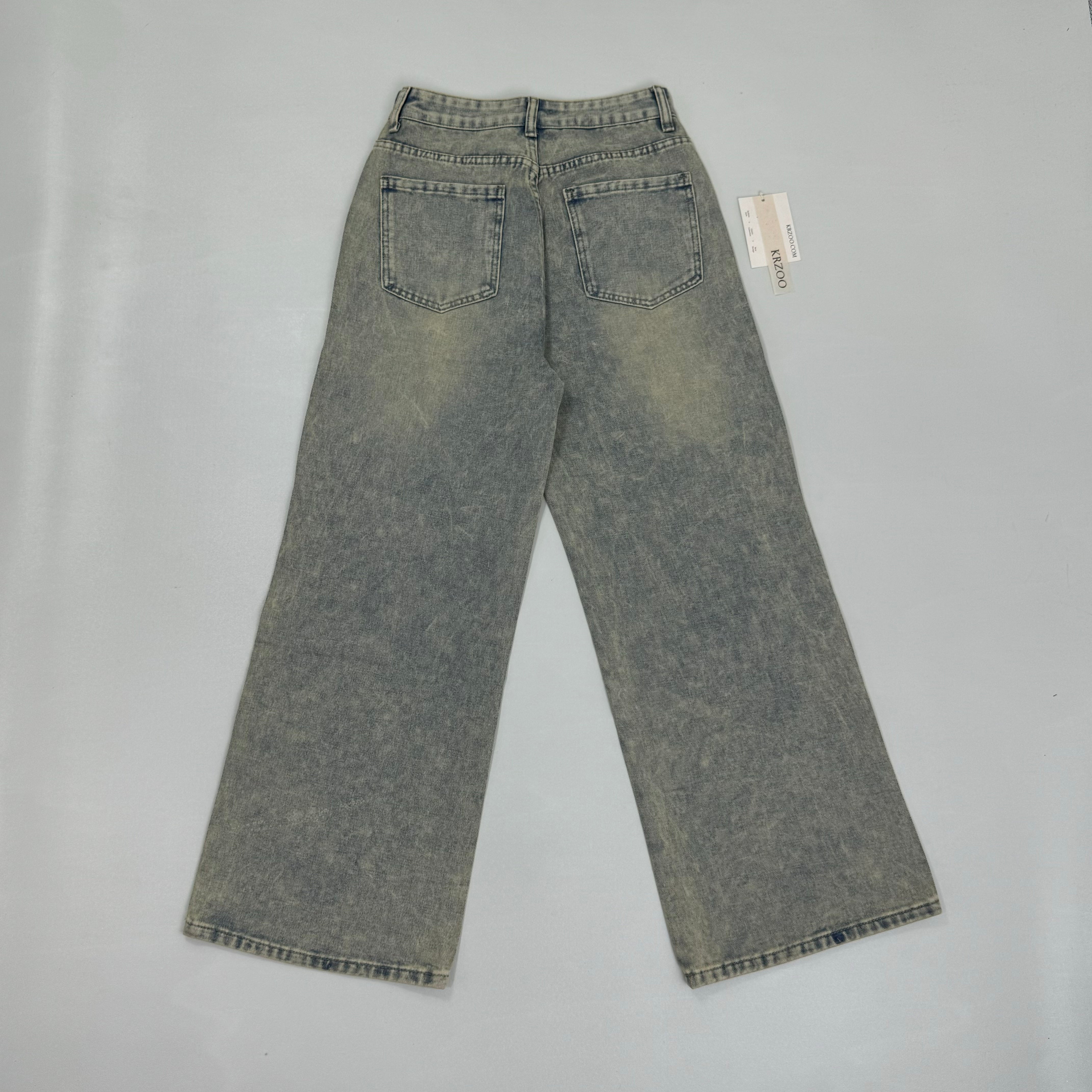 Washed letter-printed sequined denim pants