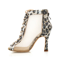 Women's Satin Rhinestone Customized Heel Dance Boots Salsa Shoes Ballroom Dance Shoes