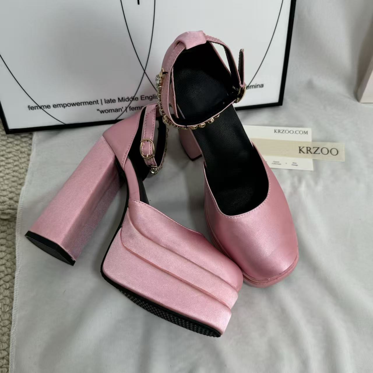 Silk satin square-toe platform heels