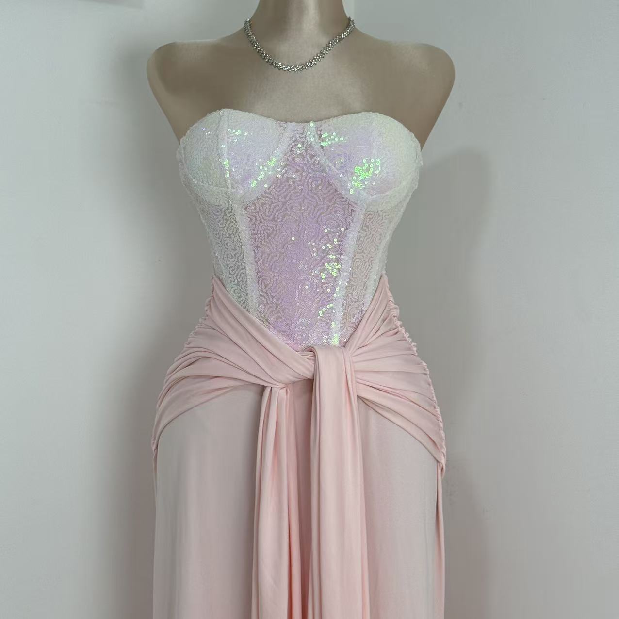 High-Waisted Slim-Fit Lace-Up Dress