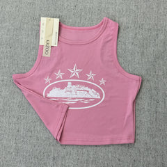 Strap-printed sports tank top