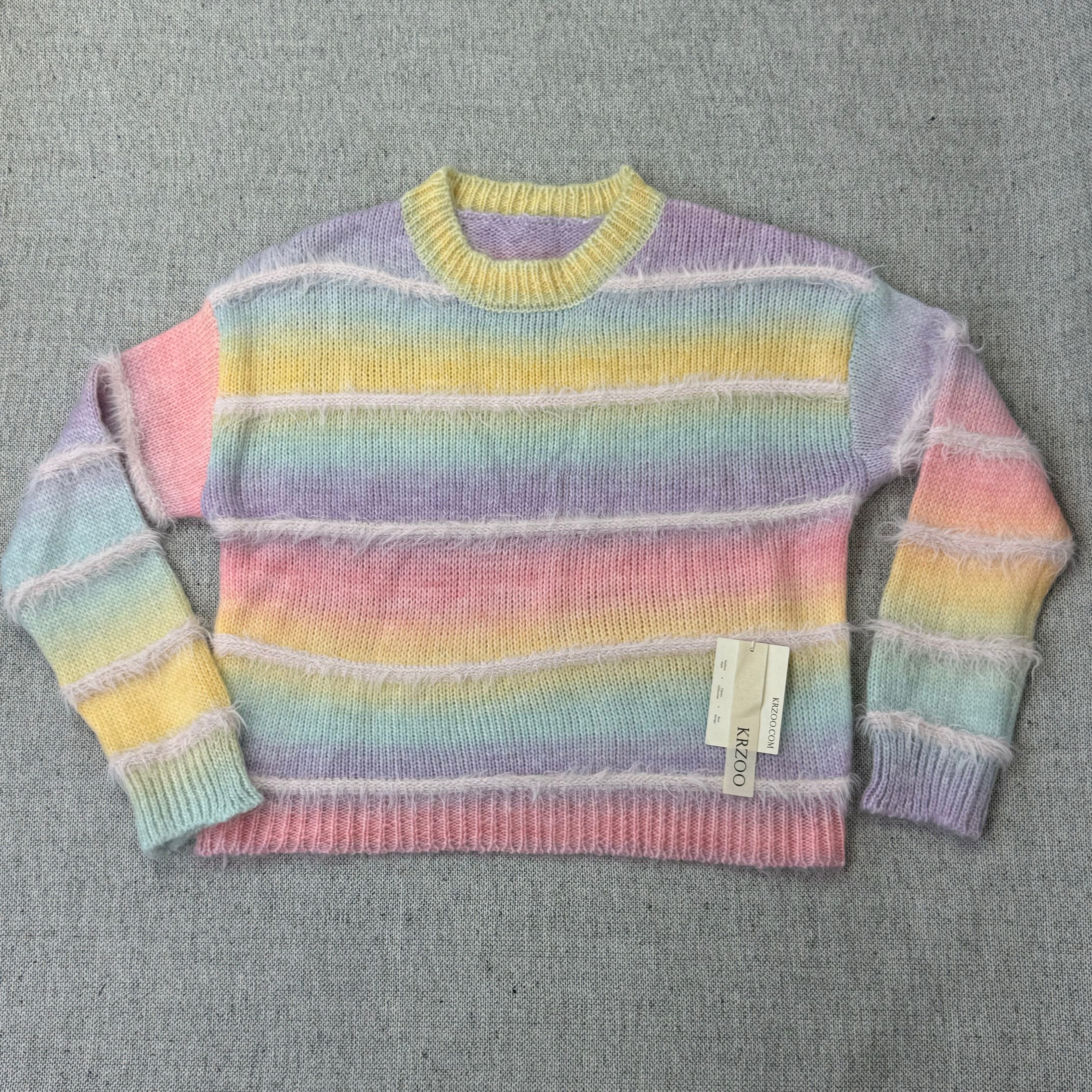 Gradient-colored striped pullover sweater