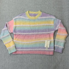 Gradient-colored striped pullover sweater