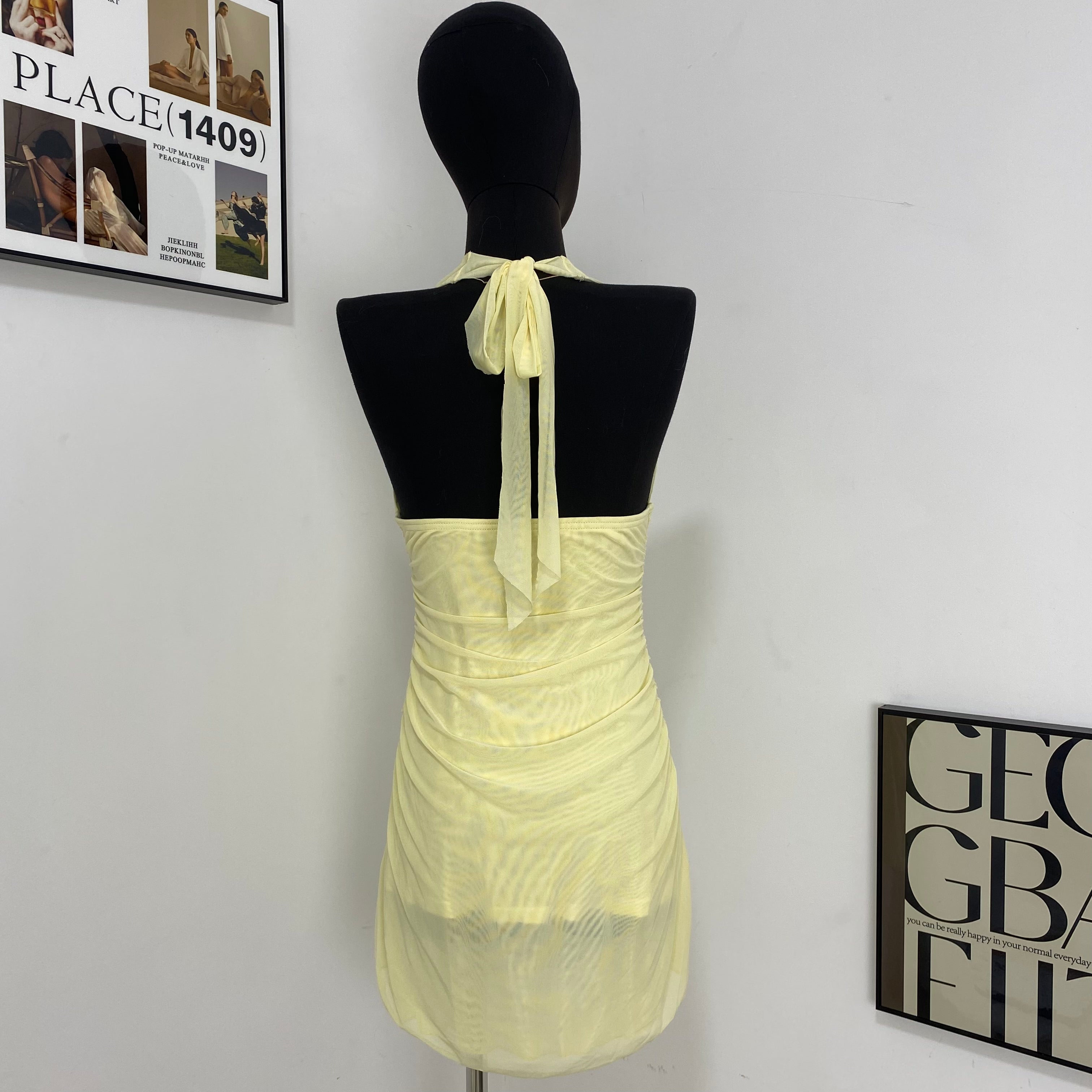 Deep V Vest Slit Dress