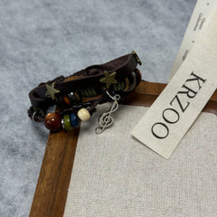 Multi-layer beaded leather woven bracelet
