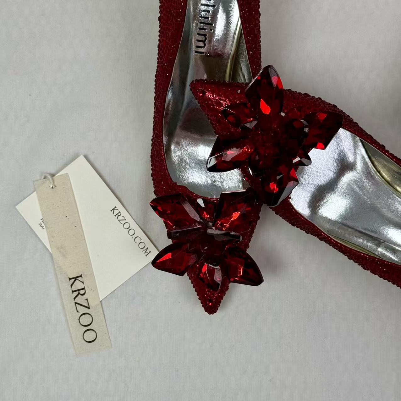 Pointed-toe rhinestone high heels