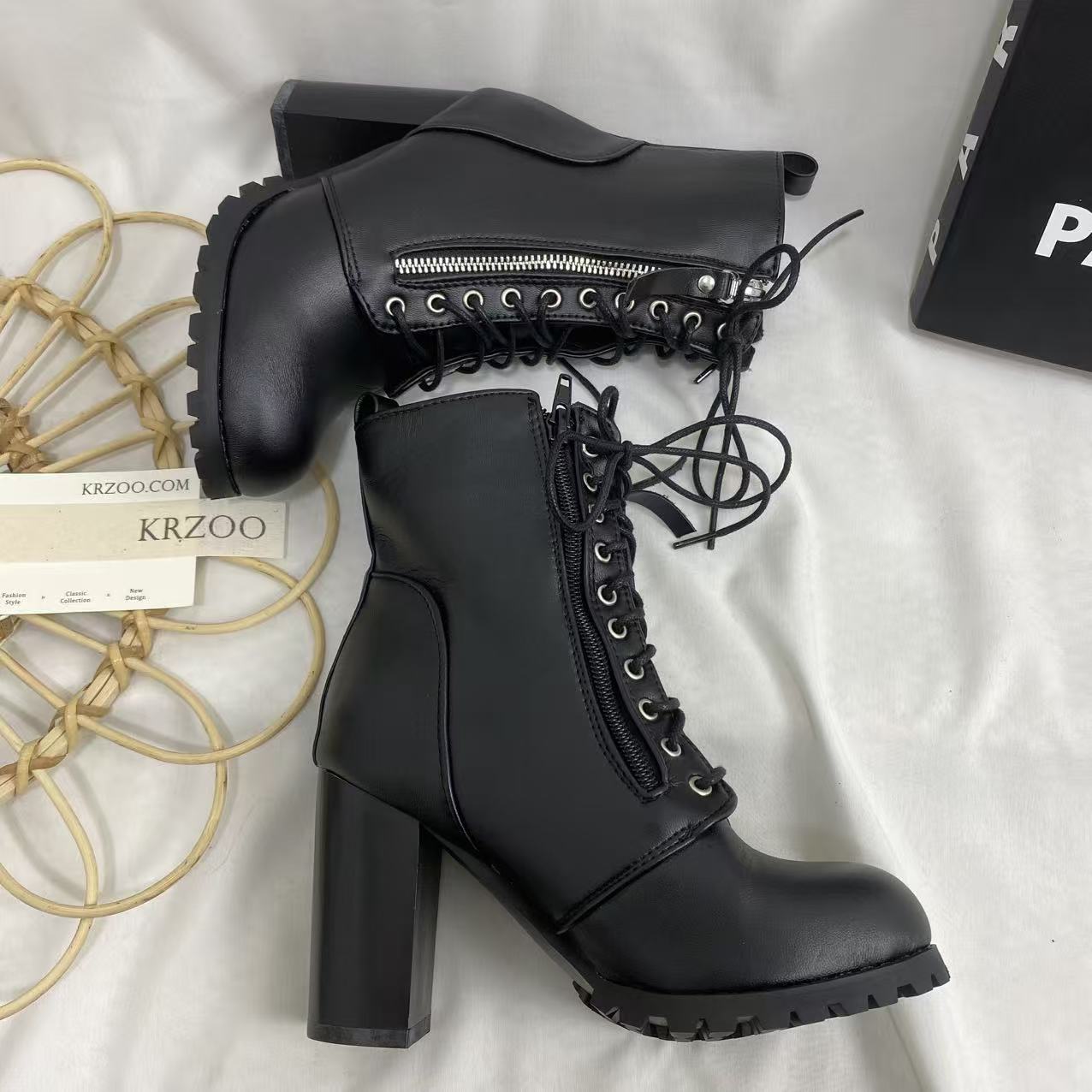 Lace-Up Round-Toe Combat Boots