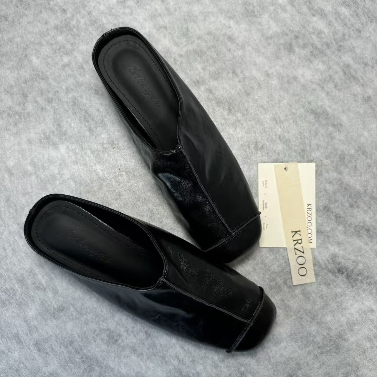 Leather-covered headless half-heeled slippers