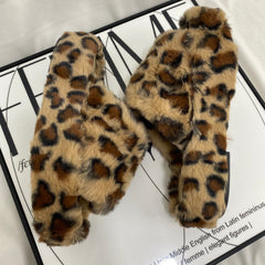 Leopard Print Platform Fur Slippers