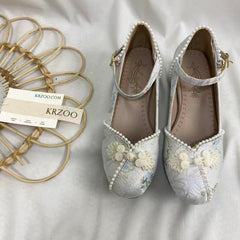 Pearl Beaded Mid-Heel Shoes