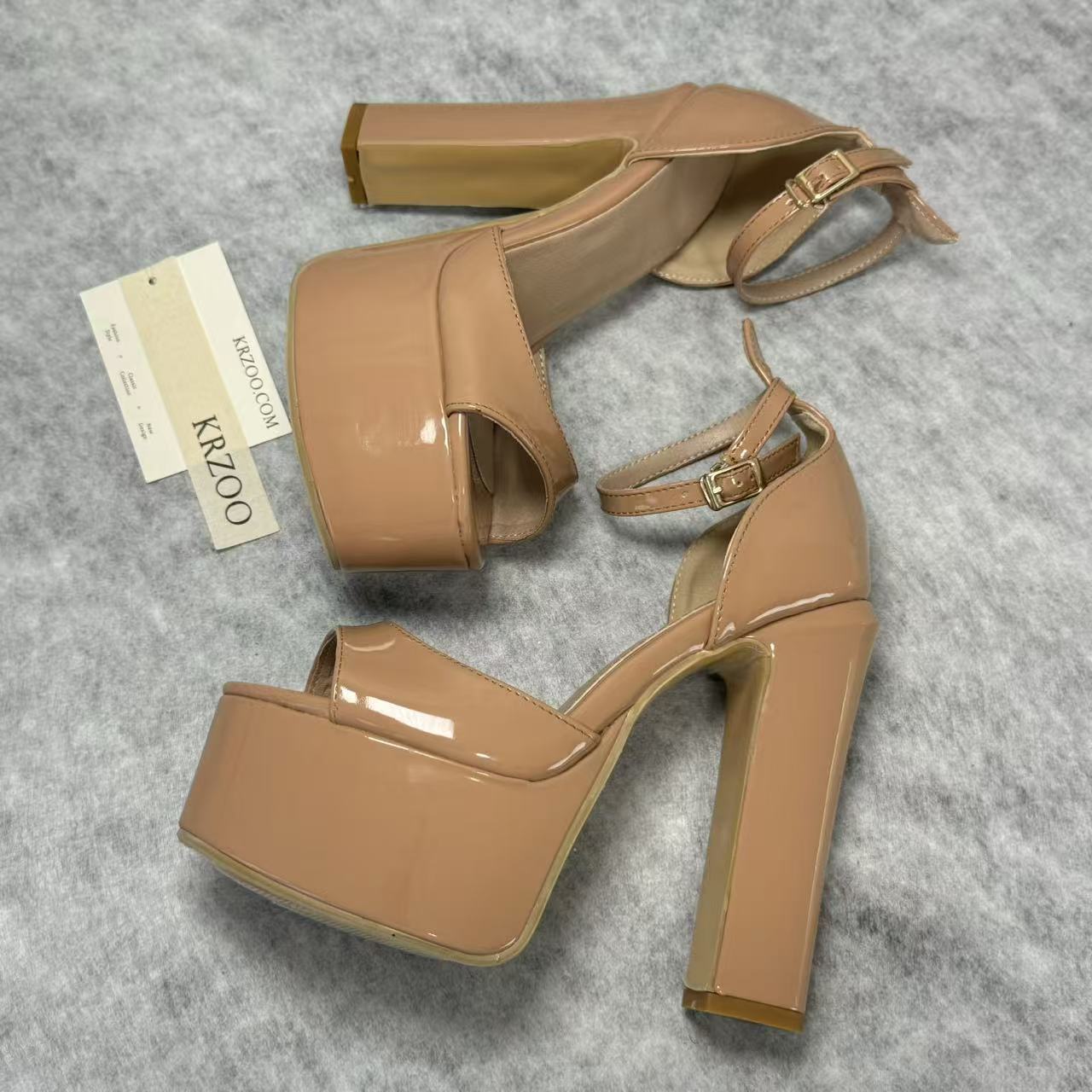 Waterproof platform mid-heel thick-soled high heel