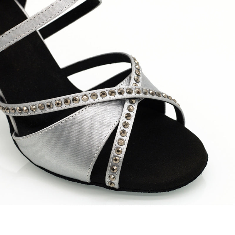 Women's Blue Customized Heel Open Toe Strappy Dance Shoes with Crystals