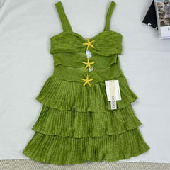 V-neck halter dress with sequins on the skirt