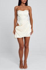 Strapless Lace Cut Out Ruffle Trim Slim Fit Mini Dresses-White Pre Order