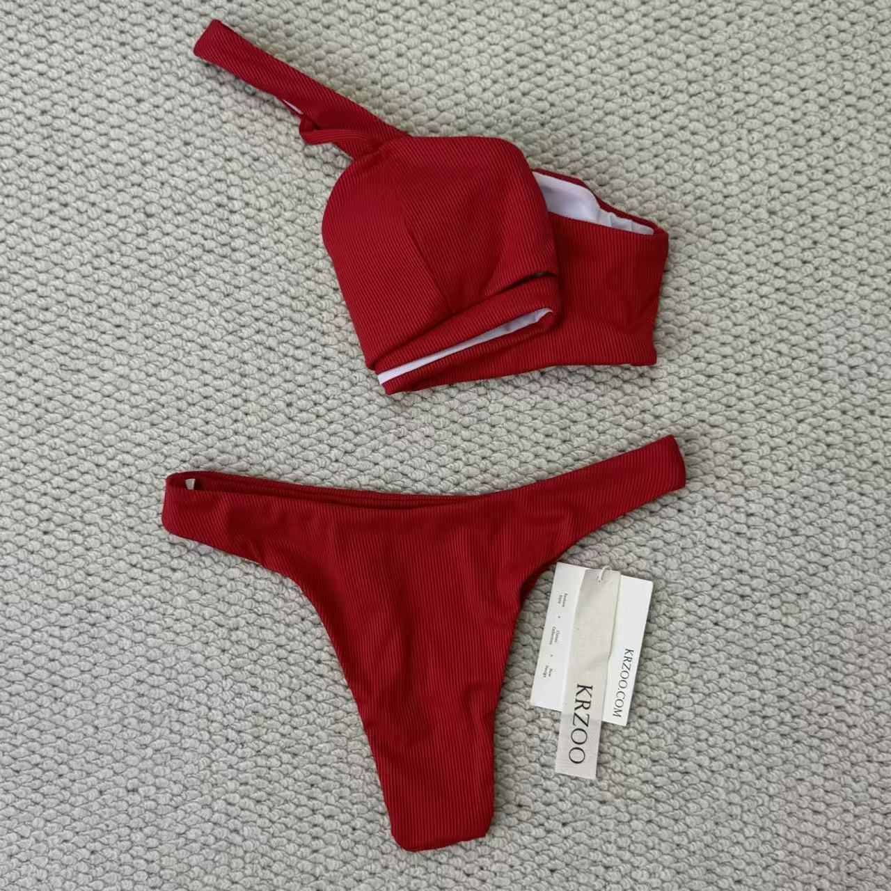 Solid-color separate high-waist swimming suit