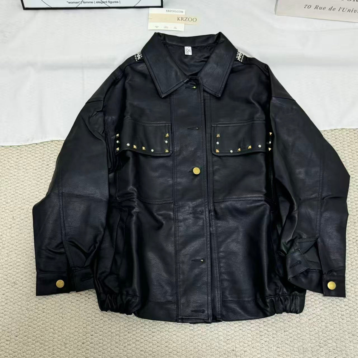Cool Loose-Fit Biker Jacket with Embroidery