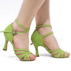 Women's Nubuck Customized Heel Ankle Strap Ballroom Latin Dance Shoes