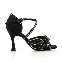 Women's Black Customized Heel Satin Salsa Dance Shoes Latin Dance Shoes