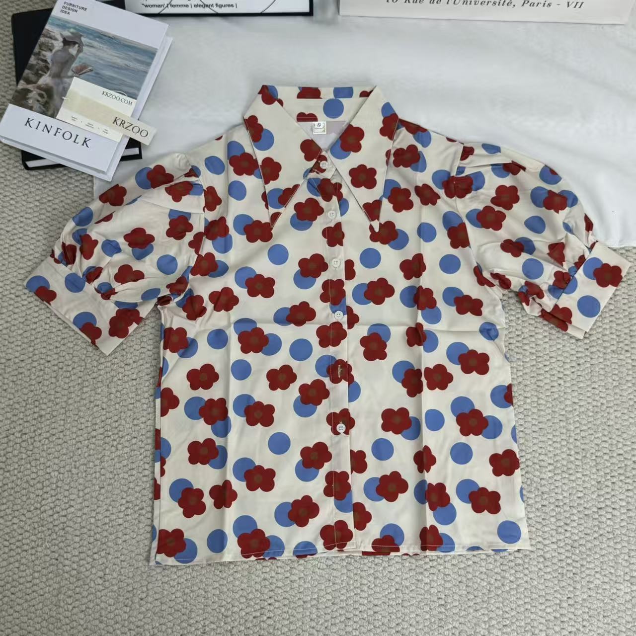Floral print shirt with a baby doll collar