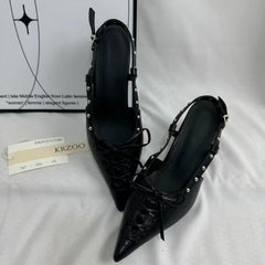Pointed-Toe Closed-Toe Sandals with Bow Detail