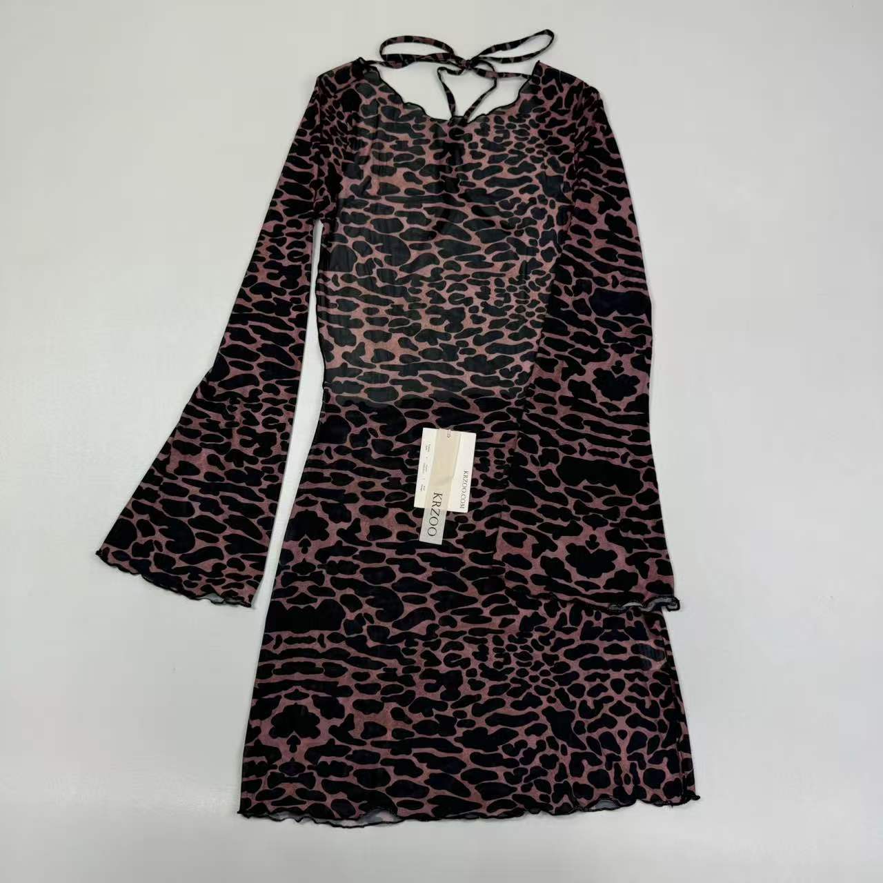 Leopard print mesh maxi strapless short dress
