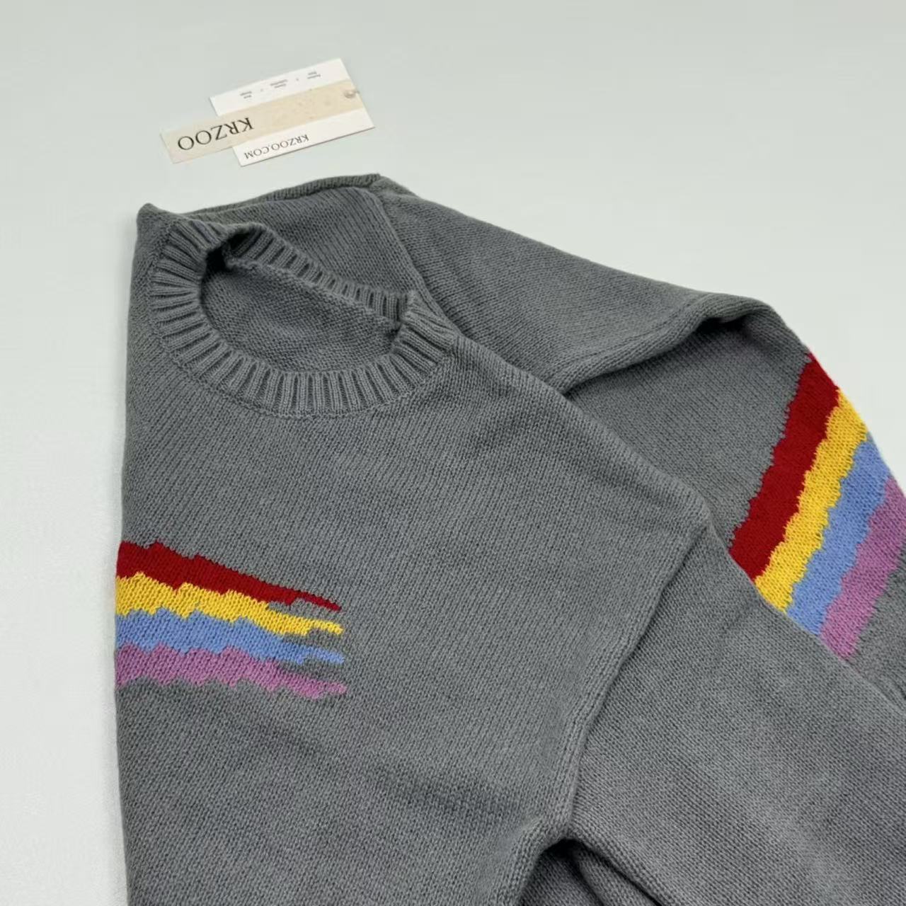 Rainbow Stripes Loose-Fitting Pullover Sweater
