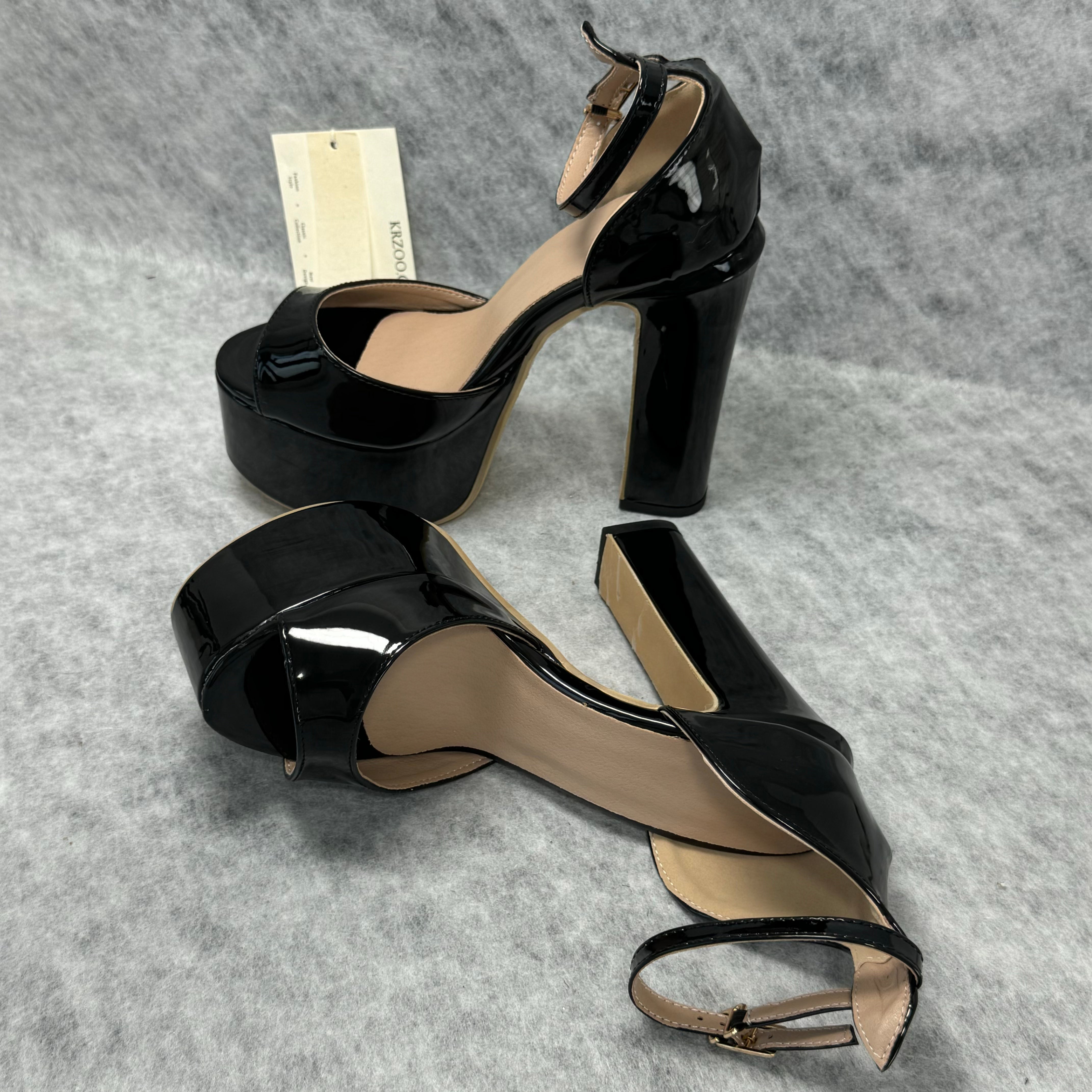 Waterproof platform mid-heel thick-soled high heel