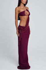 Irregular Halter Cut Out Sash Backless Party Maxi Dresses-Red Pre Order