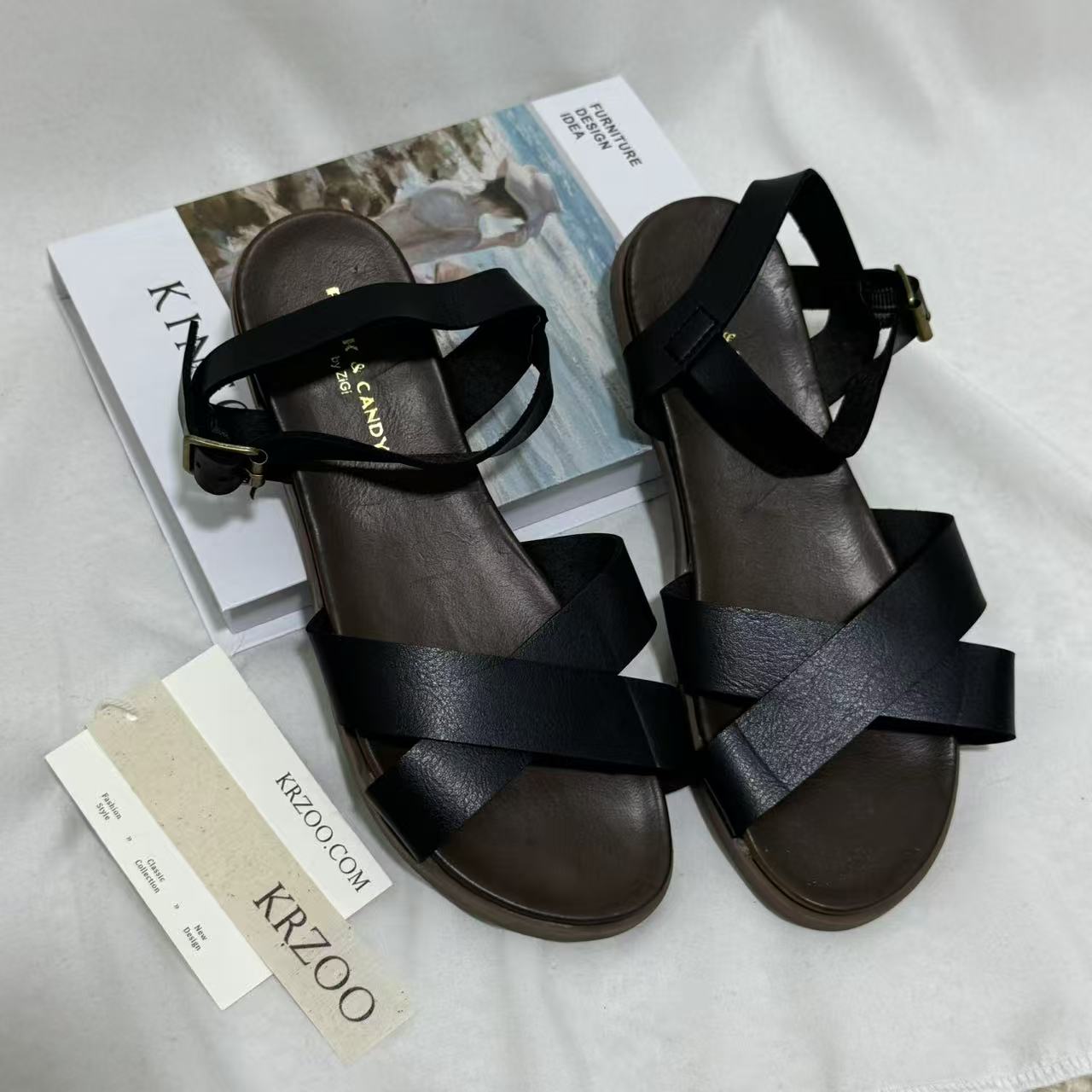 Genuine Leather Cross-Strap Sandals
