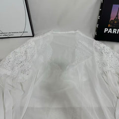 Lace-Paneled Puff-Sleeve Shirt
