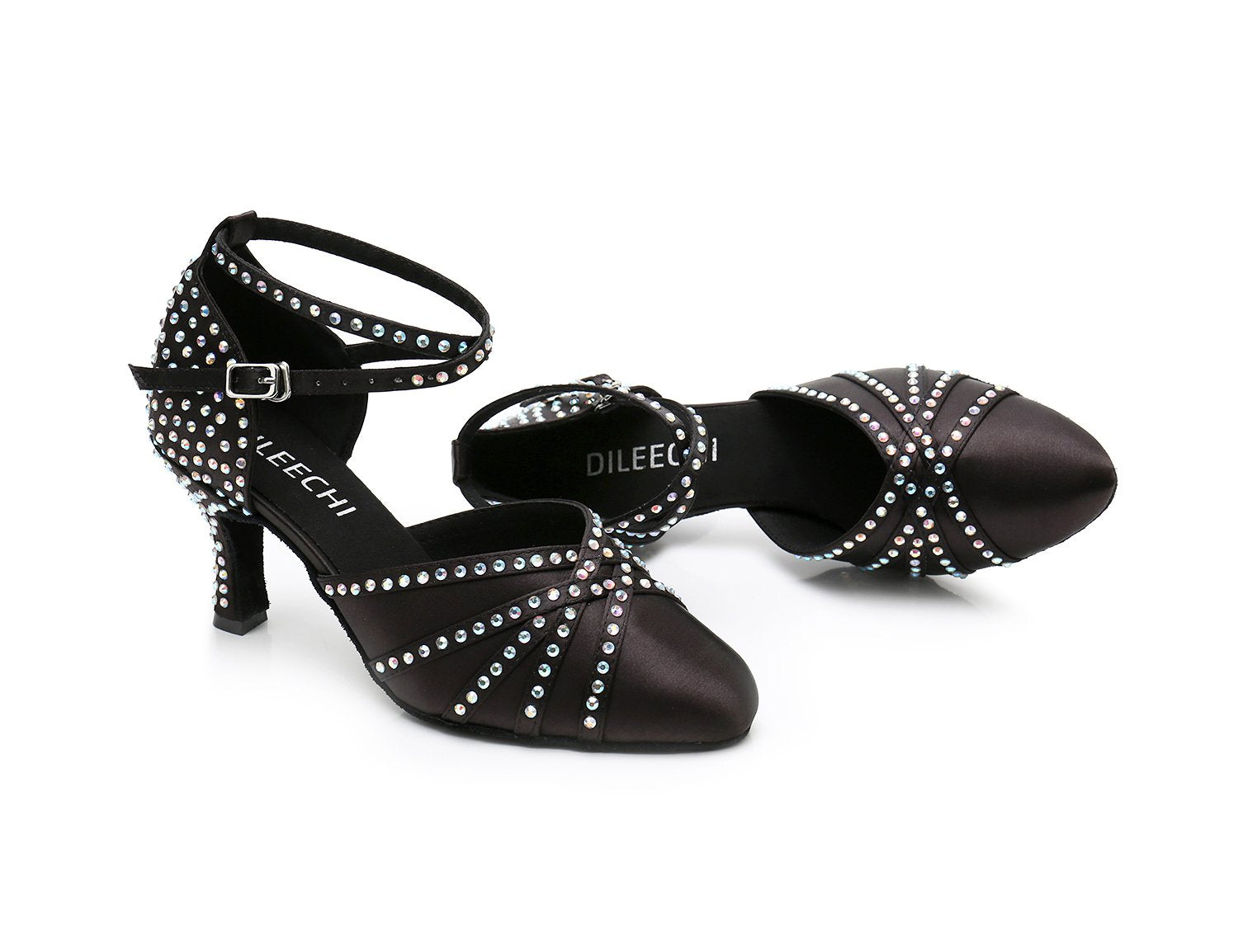 Women's Balck Satin Customized Heel Ballroom Dance Shoes
