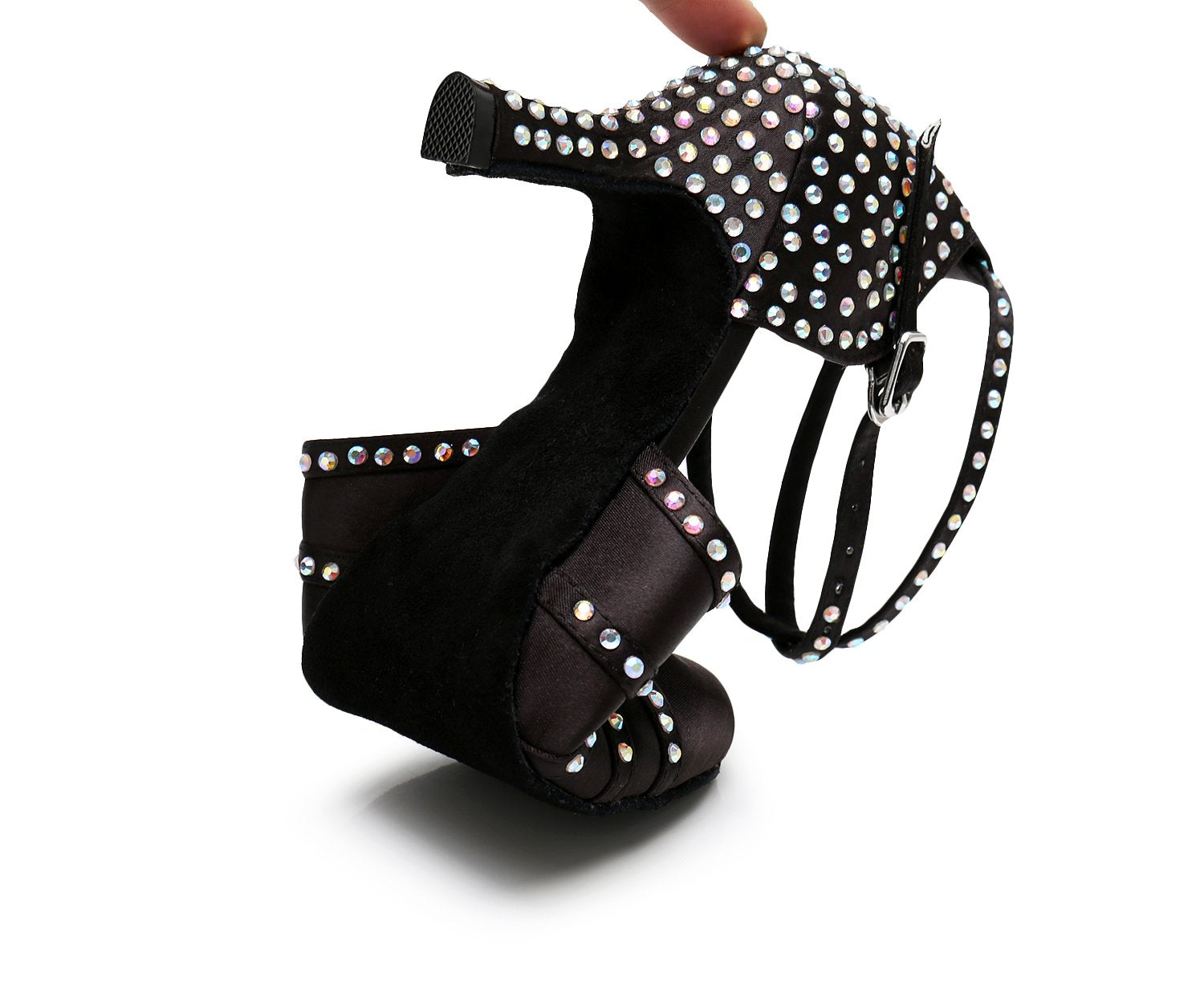 Women's Balck Satin Customized Heel Ballroom Dance Shoes