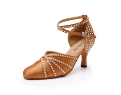 Women's Bronze Satin Customized Heel Modern Shoes Ballroom Dance Shoes