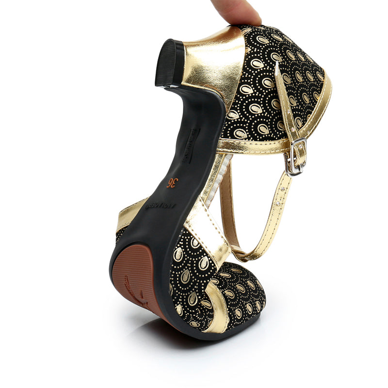 Women's T-strap Satin Customized Heel Modern Dance Shoes Ballroom Dance Shoes