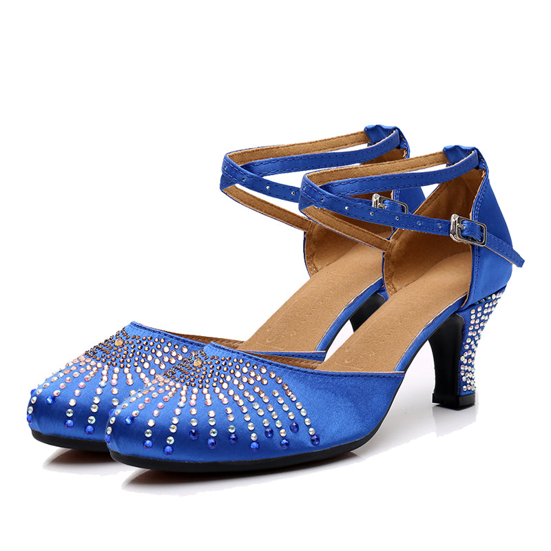 Women's Blue Satin Customized Heel Ballroom Dance Shoes Modern Dance Shoes