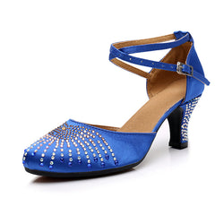 Women's Blue Satin Customized Heel Ballroom Dance Shoes Modern Dance Shoes