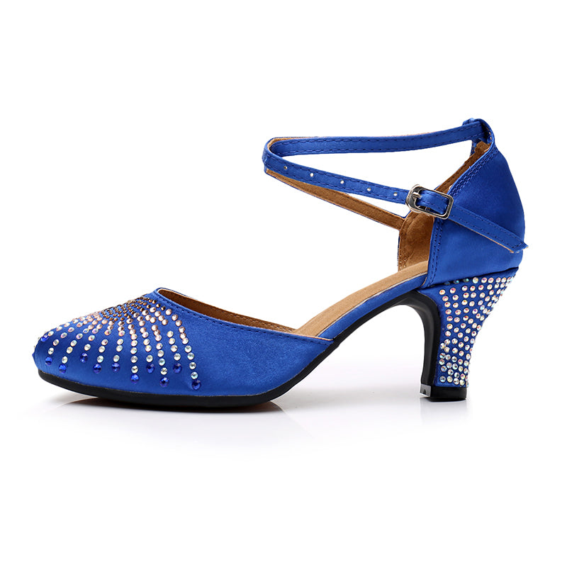 Women's Blue Satin Customized Heel Ballroom Dance Shoes Modern Dance Shoes