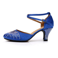 Women's Blue Satin Customized Heel Ballroom Dance Shoes Modern Dance Shoes