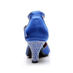 Women's Blue Satin Customized Heel Ballroom Dance Shoes Modern Dance Shoes