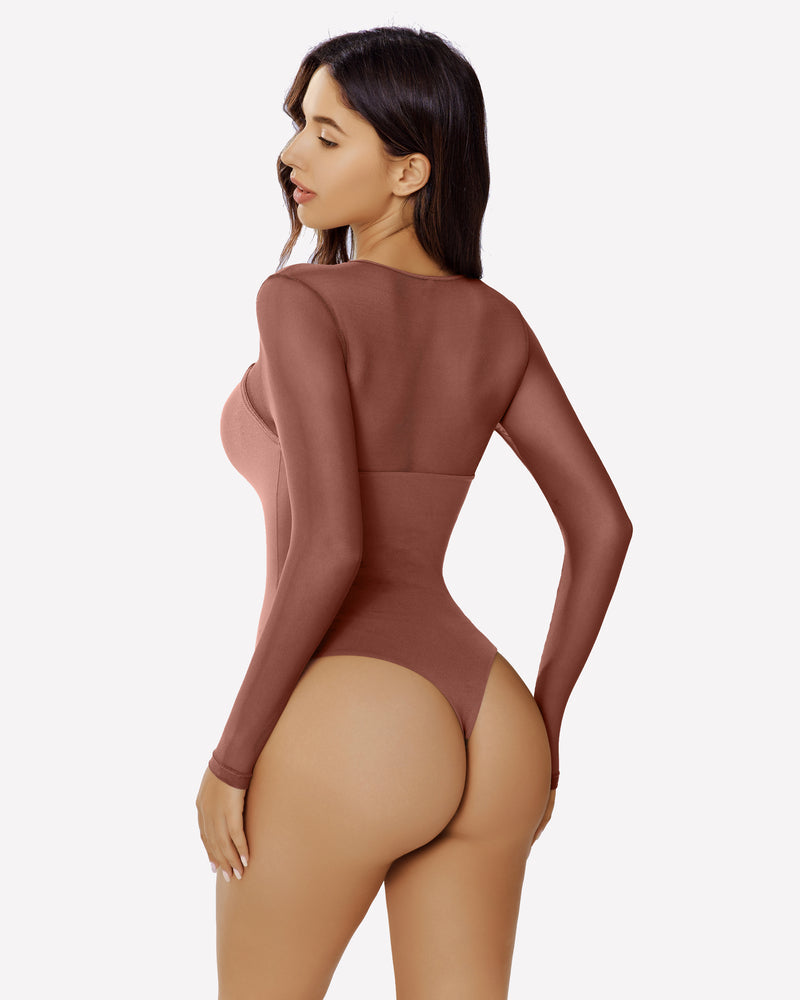 Long Sleeve Bodysuit Mesh Cutout Shirt