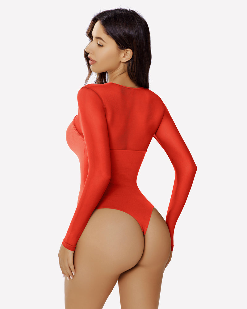 Long Sleeve Bodysuit Mesh Cutout Shirt