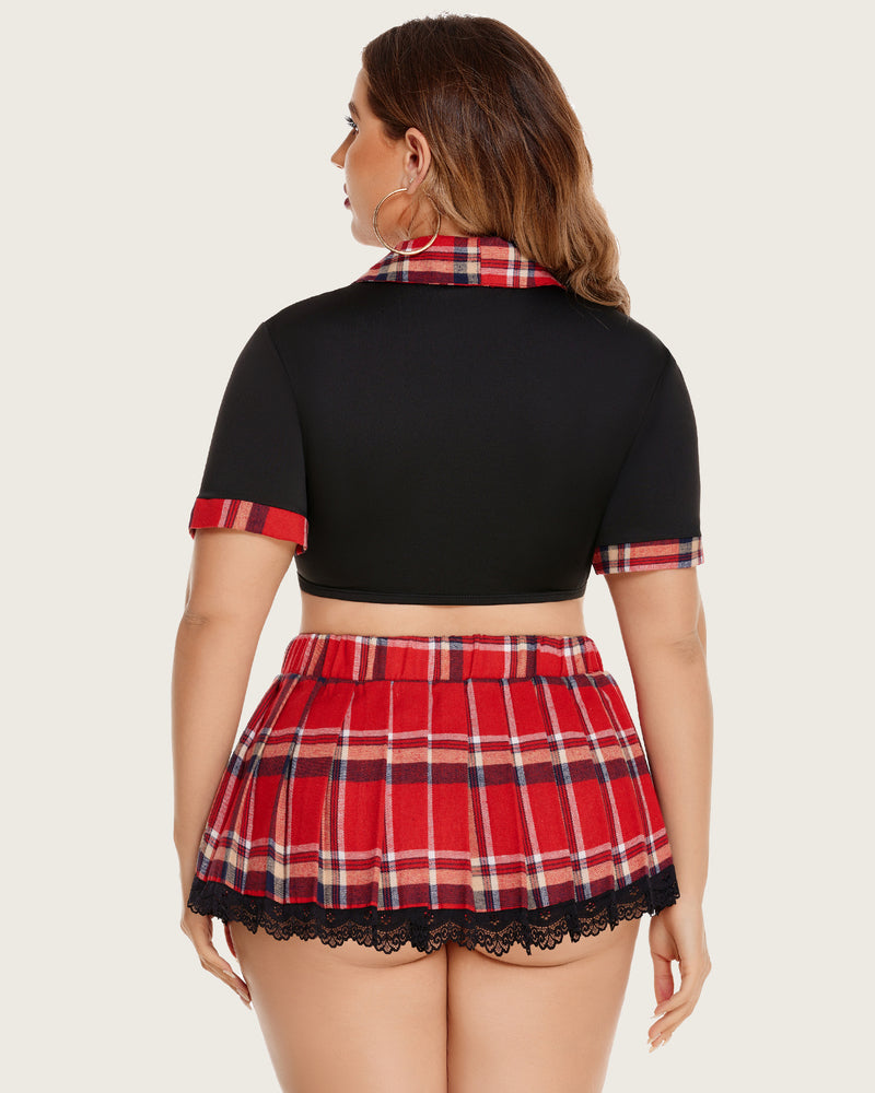 Plus Size Lingerie with Tie Top and Mini Skirt