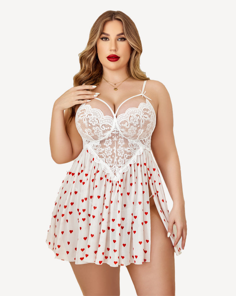 Plus Size Lace Leopard Side Slit Nightdress