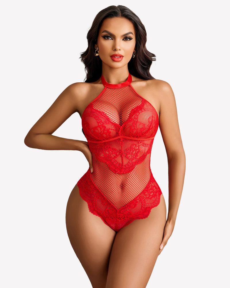Mesh One Piece Halter Teddy