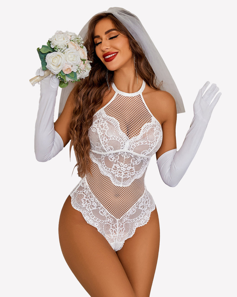 Mesh One Piece Halter Teddy